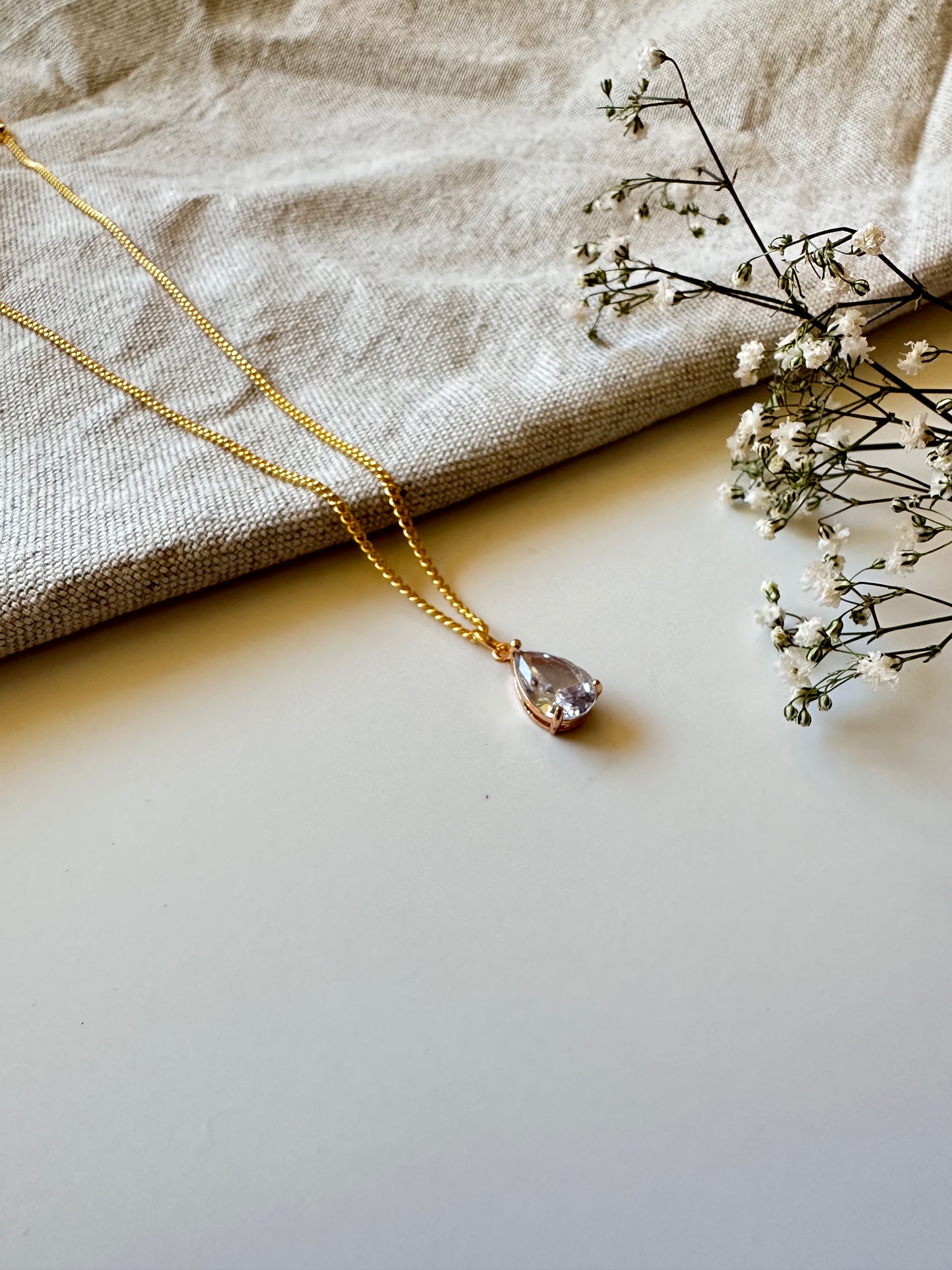 "Aether" necklace with rhinestone pendant