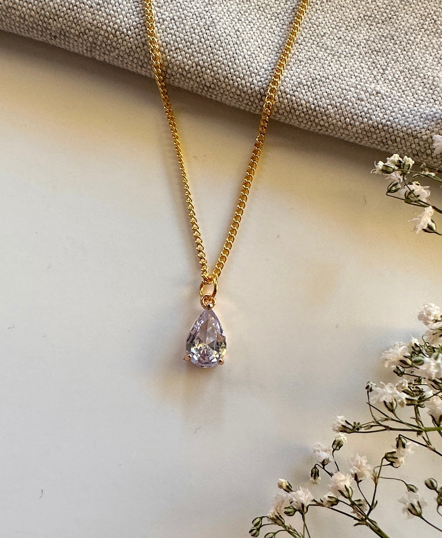 "Aether" necklace with rhinestone pendant