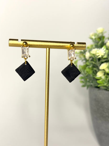 "Glam" earrings black with rhinestones