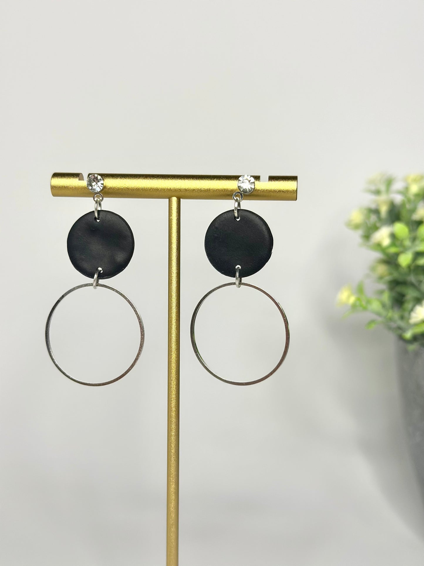 "Black" earrings with hanging ring